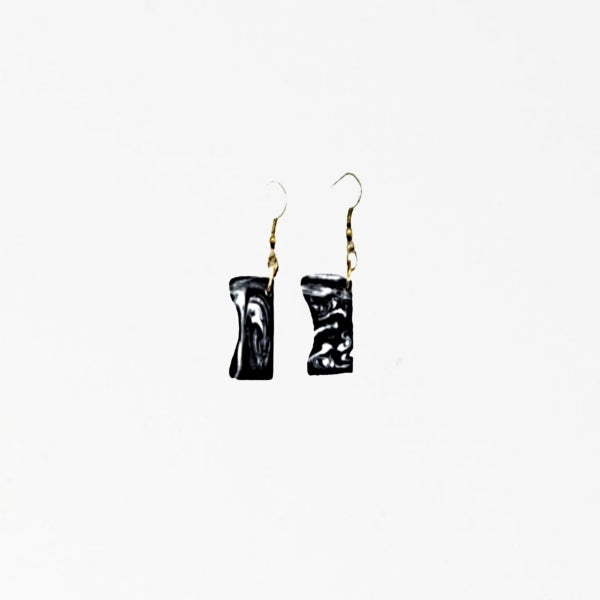 One of a Kind Black and White Marble Acrylic Earring