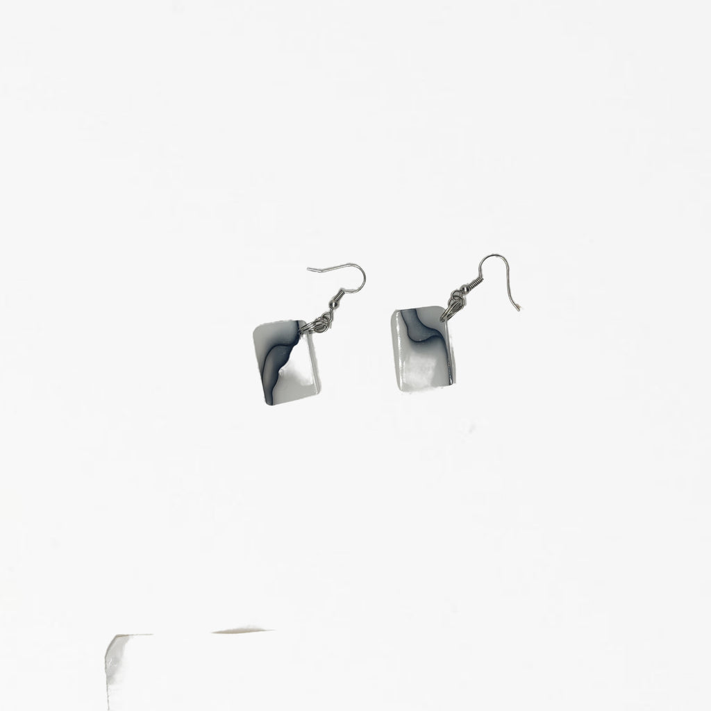 One of a Kind Black and White Marble Acrylic Earring